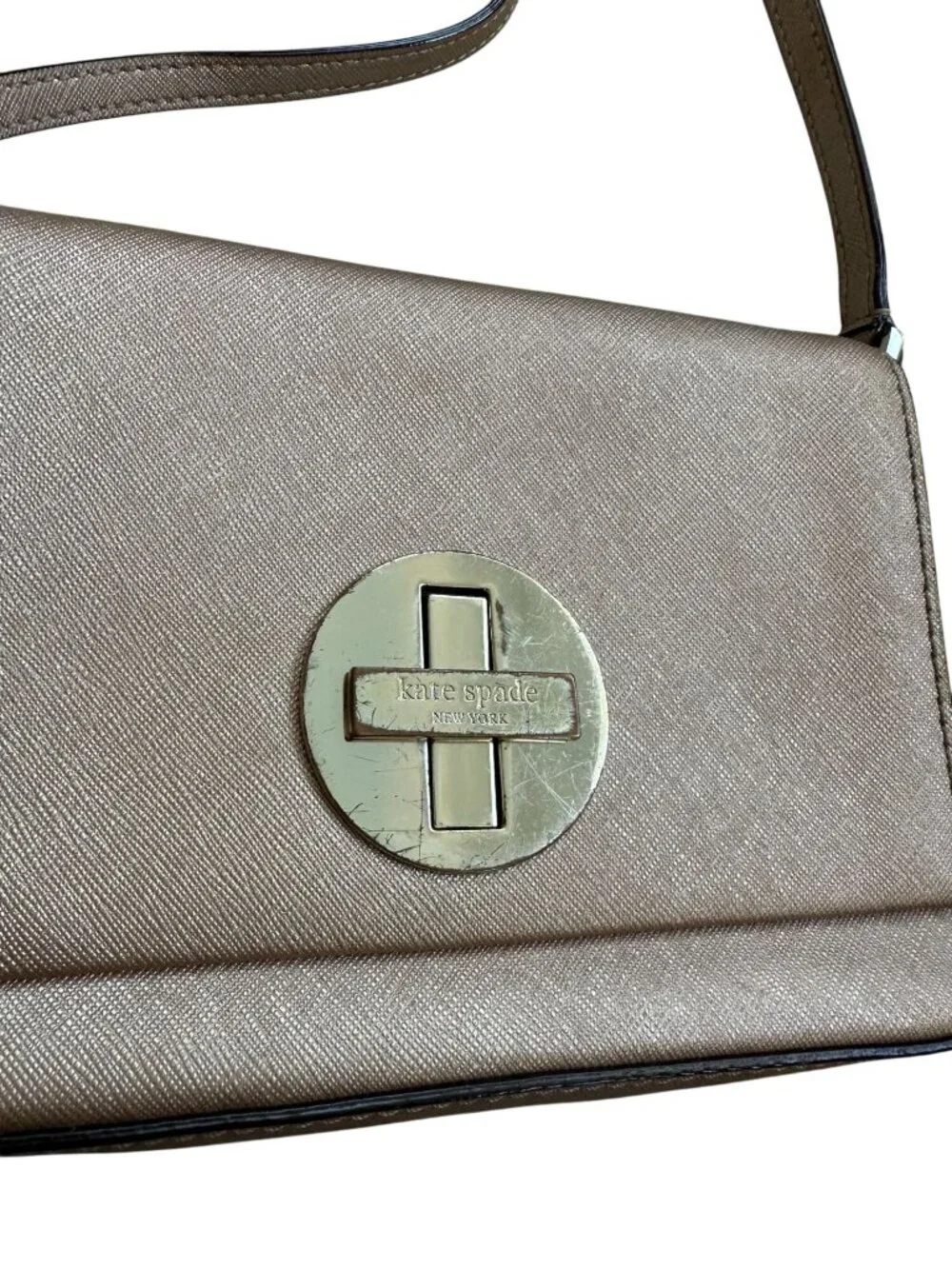 KATE SPADE Rose Gold Saffiano Leather Crossbody Bag